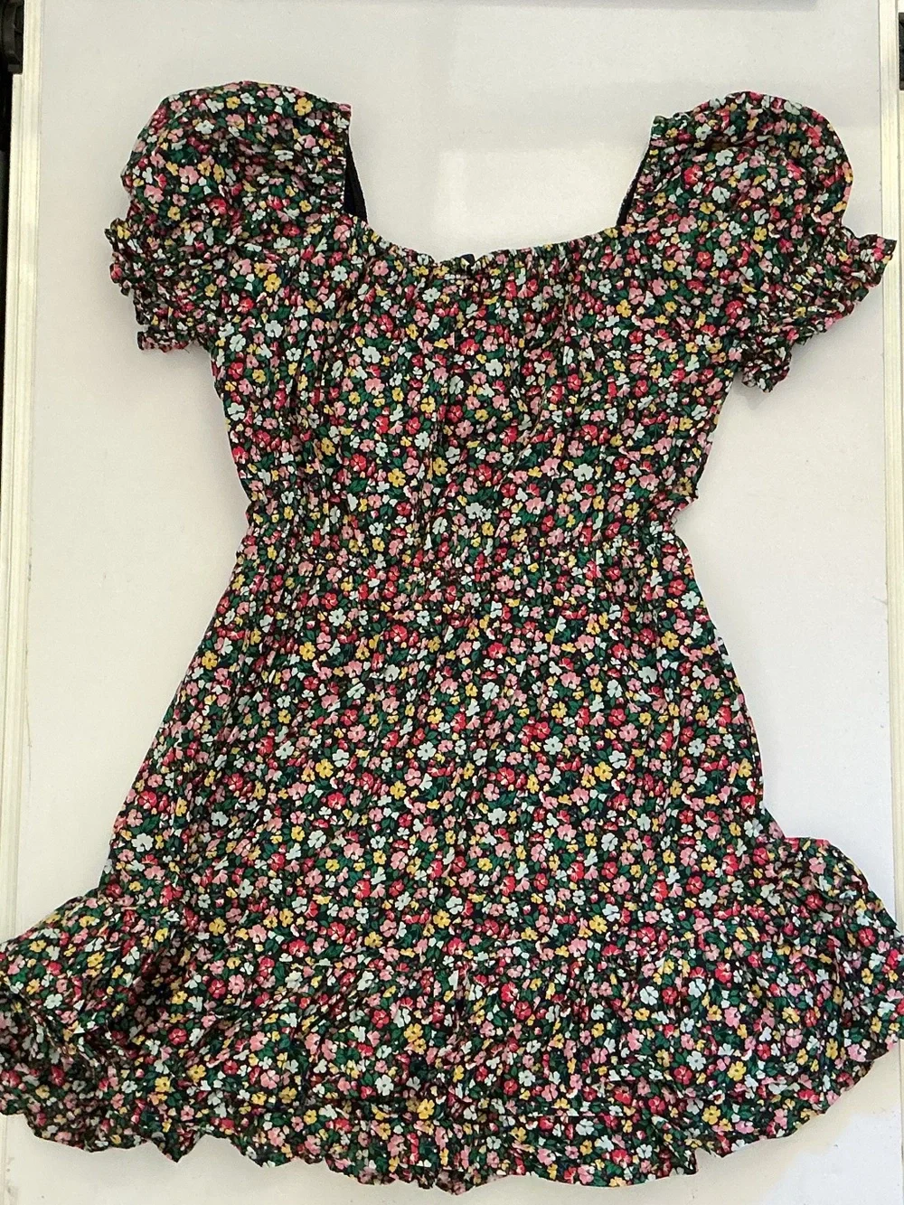 Janie and Jack Navy Multicolor Floral Puff Sleeve Dress Size 12 NWOT